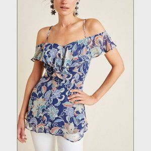 Maeve Mariposa Open-Shoulder Ruffled Top